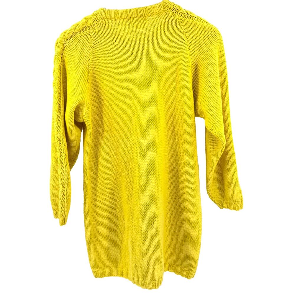 Vintage 80s BASCO by Barneys Neon Yellow 100% Cotton Cable Knit Pullover Sweater - Picture 4 of 8